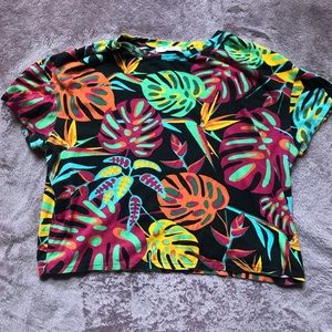 Colorful tropical print crop top t-shirt